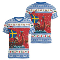 Sweden Viking Santa Christmas Women V-Neck T-Shirt Funny Reindeer Norse Xmas - Wonder Print Shop