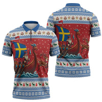 Sweden Viking Santa Christmas Zipper Polo Shirt Funny Reindeer Norse Xmas - Wonder Print Shop