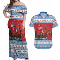 Norway Viking Santa Christmas Couples Matching Off Shoulder Maxi Dress and Hawaiian Shirt Funny Reindeer Norse Xmas - Wonder Print Shop