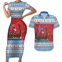 Norway Viking Santa Christmas Couples Matching Short Sleeve Bodycon Dress and Hawaiian Shirt Funny Reindeer Norse Xmas - Wonder Print Shop