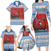 Norway Viking Santa Christmas Family Matching Long Sleeve Bodycon Dress and Hawaiian Shirt Funny Reindeer Norse Xmas - Wonder Print Shop