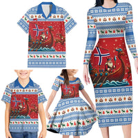 Norway Viking Santa Christmas Family Matching Long Sleeve Bodycon Dress and Hawaiian Shirt Funny Reindeer Norse Xmas - Wonder Print Shop