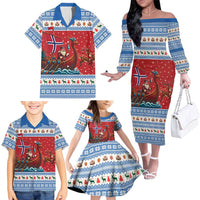 Norway Viking Santa Christmas Family Matching Off The Shoulder Long Sleeve Dress and Hawaiian Shirt Funny Reindeer Norse Xmas - Wonder Print Shop