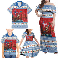 Norway Viking Santa Christmas Family Matching Off Shoulder Maxi Dress and Hawaiian Shirt Funny Reindeer Norse Xmas - Wonder Print Shop