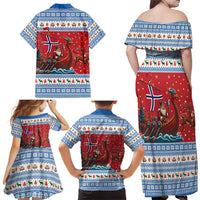Norway Viking Santa Christmas Family Matching Off Shoulder Maxi Dress and Hawaiian Shirt Funny Reindeer Norse Xmas - Wonder Print Shop