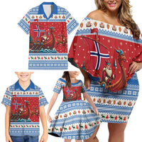 Norway Viking Santa Christmas Family Matching Off Shoulder Short Dress and Hawaiian Shirt Funny Reindeer Norse Xmas - Wonder Print Shop