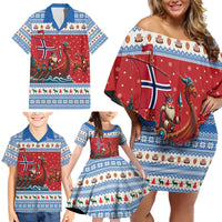 Norway Viking Santa Christmas Family Matching Off Shoulder Short Dress and Hawaiian Shirt Funny Reindeer Norse Xmas - Wonder Print Shop