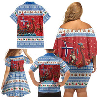 Norway Viking Santa Christmas Family Matching Off Shoulder Short Dress and Hawaiian Shirt Funny Reindeer Norse Xmas - Wonder Print Shop