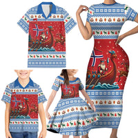 Norway Viking Santa Christmas Family Matching Short Sleeve Bodycon Dress and Hawaiian Shirt Funny Reindeer Norse Xmas - Wonder Print Shop