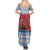 Norway Viking Santa Christmas Family Matching Summer Maxi Dress and Hawaiian Shirt Funny Reindeer Norse Xmas - Wonder Print Shop