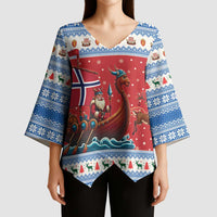 Norway Viking Santa Christmas Kimono Sleeve Blouse Funny Reindeer Norse Xmas - Wonder Print Shop