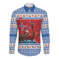 Norway Viking Santa Christmas Long Sleeve Button Shirt Funny Reindeer Norse Xmas - Wonder Print Shop