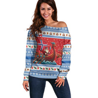 Norway Viking Santa Christmas Off Shoulder Sweater Funny Reindeer Norse Xmas - Wonder Print Shop