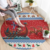 Norway Viking Santa Christmas Round Carpet Funny Reindeer Norse Xmas - Wonder Print Shop
