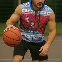 Norway Viking Santa Christmas Sleeveless Zip Hoodie Funny Reindeer Norse Xmas - Wonder Print Shop