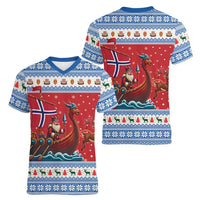 Norway Viking Santa Christmas Women V-Neck T-Shirt Funny Reindeer Norse Xmas - Wonder Print Shop