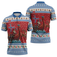 Norway Viking Santa Christmas Zipper Polo Shirt Funny Reindeer Norse Xmas - Wonder Print Shop