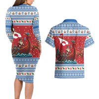 Greenland Viking Santa Christmas Couples Matching Long Sleeve Bodycon Dress and Hawaiian Shirt Funny Reindeer Norse Xmas - Wonder Print Shop