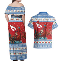 Greenland Viking Santa Christmas Couples Matching Off Shoulder Maxi Dress and Hawaiian Shirt Funny Reindeer Norse Xmas - Wonder Print Shop