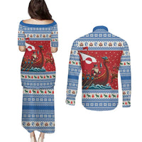 Greenland Viking Santa Christmas Couples Matching Puletasi and Long Sleeve Button Shirt Funny Reindeer Norse Xmas - Wonder Print Shop
