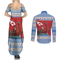 Greenland Viking Santa Christmas Couples Matching Summer Maxi Dress and Long Sleeve Button Shirt Funny Reindeer Norse Xmas - Wonder Print Shop