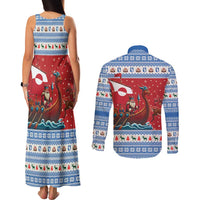 Greenland Viking Santa Christmas Couples Matching Tank Maxi Dress and Long Sleeve Button Shirt Funny Reindeer Norse Xmas - Wonder Print Shop