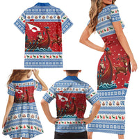 Greenland Viking Santa Christmas Family Matching Short Sleeve Bodycon Dress and Hawaiian Shirt Funny Reindeer Norse Xmas - Wonder Print Shop