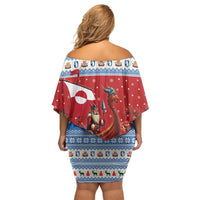 Greenland Viking Santa Christmas Off Shoulder Short Dress Funny Reindeer Norse Xmas - Wonder Print Shop