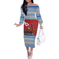 Greenland Viking Santa Christmas Off The Shoulder Long Sleeve Dress Funny Reindeer Norse Xmas - Wonder Print Shop