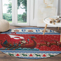 Greenland Viking Santa Christmas Round Carpet Funny Reindeer Norse Xmas - Wonder Print Shop
