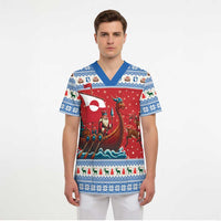 Greenland Viking Santa Christmas Scrub Top Funny Reindeer Norse Xmas - Wonder Print Shop