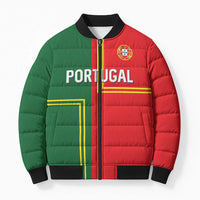 Custom Portugal Football Bomber Puffer Jacket Coat of Arms Line Art Style - Wonder Print Shop