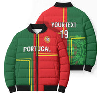 Custom Portugal Football Bomber Puffer Jacket Coat of Arms Line Art Style - Wonder Print Shop
