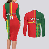 Custom Portugal Football Couples Matching Long Sleeve Bodycon Dress and Long Sleeve Button Shirt Coat of Arms Line Art Style - Wonder Print Shop
