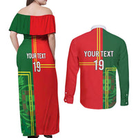 Custom Portugal Football Couples Matching Off Shoulder Maxi Dress and Long Sleeve Button Shirt Coat of Arms Line Art Style - Wonder Print Shop