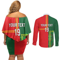 Custom Portugal Football Couples Matching Off Shoulder Short Dress and Long Sleeve Button Shirt Coat of Arms Line Art Style - Wonder Print Shop