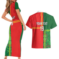 Custom Portugal Football Couples Matching Short Sleeve Bodycon Dress and Hawaiian Shirt Coat of Arms Line Art Style - Wonder Print Shop