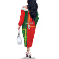 Custom Portugal Football Family Matching Off The Shoulder Long Sleeve Dress and Hawaiian Shirt Coat of Arms Line Art Style - Wonder Print Shop
