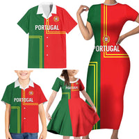 Custom Portugal Football Family Matching Short Sleeve Bodycon Dress and Hawaiian Shirt Coat of Arms Line Art Style - Wonder Print Shop