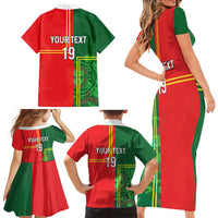 Custom Portugal Football Family Matching Short Sleeve Bodycon Dress and Hawaiian Shirt Coat of Arms Line Art Style - Wonder Print Shop