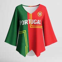 Custom Portugal Football Kimono Sleeve Blouse Coat of Arms Line Art Style - Wonder Print Shop