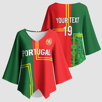 Custom Portugal Football Kimono Sleeve Blouse Coat of Arms Line Art Style - Wonder Print Shop