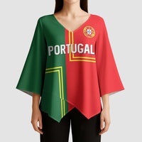 Custom Portugal Football Kimono Sleeve Blouse Coat of Arms Line Art Style - Wonder Print Shop