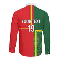Custom Portugal Football Long Sleeve Button Shirt Coat of Arms Line Art Style - Wonder Print Shop