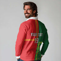 Custom Portugal Football Long Sleeve Polo Shirt Coat of Arms Line Art Style - Wonder Print Shop