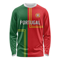 Custom Portugal Football Long Sleeve Shirt Coat of Arms Line Art Style - Wonder Print Shop