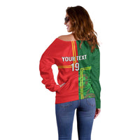 Custom Portugal Football Off Shoulder Sweater Coat of Arms Line Art Style - Wonder Print Shop