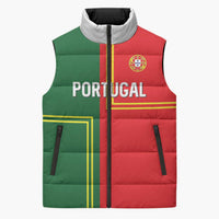 Custom Portugal Football Sleeveless Puffer Jacket Coat of Arms Line Art Style - Wonder Print Shop