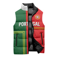 Custom Portugal Football Sleeveless Puffer Jacket Coat of Arms Line Art Style - Wonder Print Shop