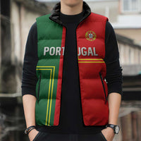 Custom Portugal Football Sleeveless Puffer Jacket Coat of Arms Line Art Style - Wonder Print Shop
